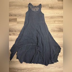 Dimitra Degleri Double Layer Crotchet Race back Long Flare Dress Blue asymmetric